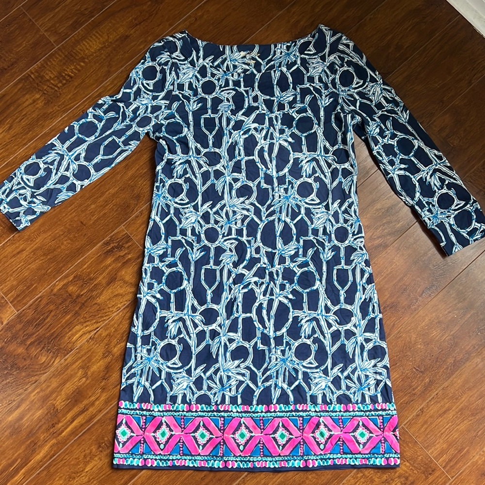 Lilly Pulitzer Hollee Dress High  Tide Navy Lucky Bamboo size small